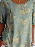 Women’s Vintage Floral Art Print Casual Cotton Shirt