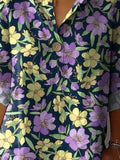 Retro Style Purple And Yellow Floral Pattern Printed Women’s Casual Cotton Linen Shirt