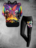 Women's Rainbow Skull Top Leggings Two-Piece Set