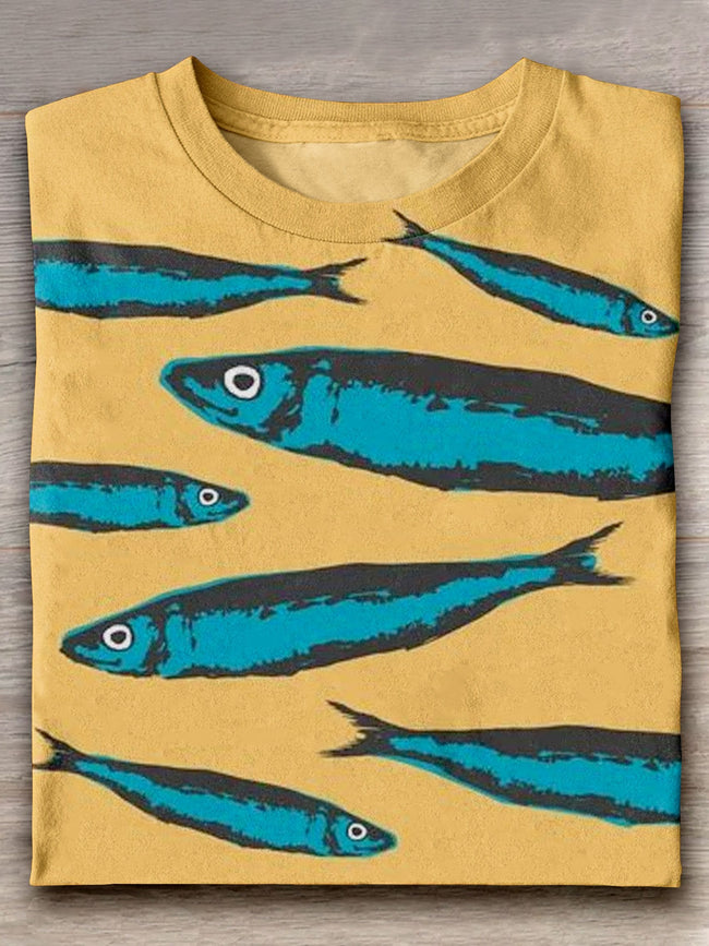 Fish Sardines Art Print Casaul Short Sleeve T-Shirt Multicolor / S