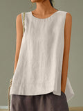 Women’s Solid Color Loose Elegant Casual Sleeveless Tank Top Beige / S