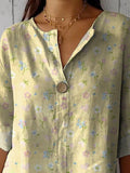 Sweet Petite Spring Garden Pattern Printed Women’s Casual Cotton Linen Shirt