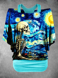 Women's Van Gogh Starry Sky Skull Top Leggings Two-Piece Set