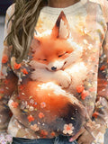 Cute Fox Flowers Art Print Casual Long Sleeve Sweatshirt