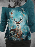 Women's Deer Art Design Two Piece Suit Top