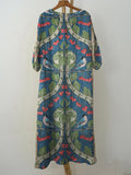 Women’s Vintage Symmetrical Bird Cherry Print Pocket Cotton Dress