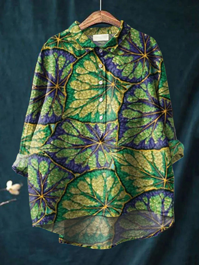 Women’s Vintage Print Casual Cotton And Linen Shirt Multicolor / S