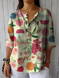 Women’s Cute Fruit Print Casual Cotton Linen Shirt Multicolor / S