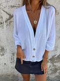 Women’s Spring And Summer Cotton And Linen V-Neck Casual Shirt White / S