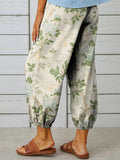 Women’s Retro Elegant Floral Art Printed Cotton And Linen Casual Pants