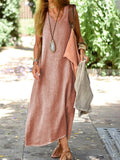 Summer Cotton And Linen Solid Colour Long Dress Pink / S