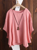 Women’s Solid Color Loose Elegant Bat Sleeve Casual Cotton And Linen Shirt Pink / S