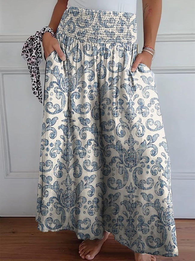 Women’s Blue Palace Style Print Cotton Wide Leg Pants Multicolor / S