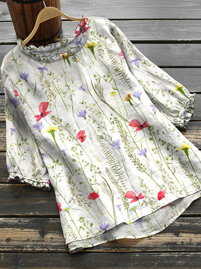 Women’s Flower Art Print Casual Shirt Multicolor / S