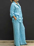 Women’s Solid Color Loose Elegant Casual Shirt Suit Blue / S