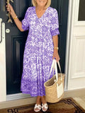 Women’s Elegant Long Floral Tie-Dye Printed Summer Dress Purple / S