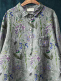 Tranquil Spring Field Pattern Printed Women’s Casual Cotton And Linen Shirt