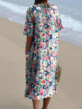 Retro Style Groovy Floral Pattern Printed Women’s Pocket Linen Dress (Convertible With Front And