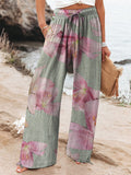 Women’s Retro Color Print Art Linen Casual Pants Multicolor / S