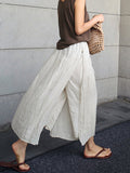 Women’s Plain Color Casual Nine-Point Pants Fake Two-Piece Cotton And Linen Wide-Leg Skirt