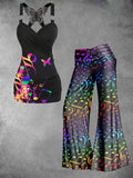 Women's Rainbow Note Top Wide Leg Pants Two-Piece Set