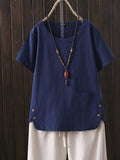 Women’s Plain Color Casual Top Dark Blue / M