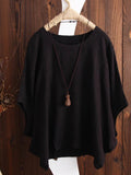 Women’s Solid Color Loose Elegant Bat Sleeve Casual Cotton And Linen Shirt Black / S