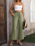 Women’s Solid Color Loose Elegant Casual Simple Cotton And Linen High Waist Wide Leg Pants Green / S