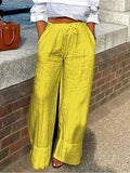 Women’s Vacation Loose Long Wide Leg Linen Cotton Pants Yellow / S