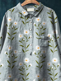 Sweet Daisy Field Pattern Printed Women’s Casual Cotton And Linen Shirt