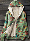 Cute Chicken Pockets Flower Art Print Waffle Plush Thick Long-Sleeved Hooded Coat Multicolor / S