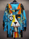 Unisex Abstract Art Dog Plush Thick Long-Sleeved Sweater Cardigan Coat