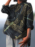 Line Drawing Dragonfly Decorative Pattern Casual Cotton And Linen Shirt