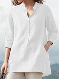 Women’s Solid Color Loose Elegant Casual Cotton And Linen Shirt White / S