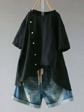 Women’s Solid Color Loose Elegant Casual Cotton And Linen Shirt Black / S