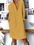 Women’s Solid Color Loose Elegant Casual Long-Sleeved Dress Yellow / S