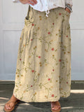 Women’s Retro Floral Art Linen Pocket Skirt Multicolor / S