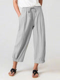 Women’s Slacks With Cotton And Linen Drawstring Pockets Grey / S