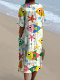 Lovely Cartoon Fish And Sea Star Pattern Printed Women’s Flowy Dress