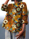 Women’s Vintage Lovely Flowers Art Print Casual Cotton And Linen Shirt