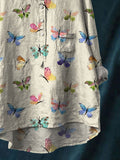 Butterfly Art Print Casual Cotton And Linen Shirt