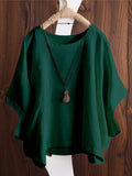 Women’s Solid Color Loose Elegant Bat Sleeve Casual Cotton And Linen Shirt Green / S