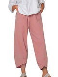 Women’s Solid Color Loose Elegant Casual Simple Cotton And Linen Ninth Pants Pink / S