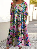 Colorful Spring Floral Garden Printed Women’s Pocket Cotton Dress Multicolor / S