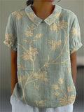 Women’s Retro Floral Art Print Casual Cotton And Linen Shirt Top-1 / S