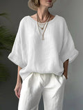 Women’s Solid Color Loose Elegant Casual Cotton And Linen Shirt White / M