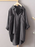 Women’s Solid Color Loose Elegant Casual Cotton And Linen Shirt Grey / S