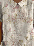 Women’s Retro Floral Art Print Casual Cotton And Linen Shirt