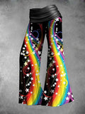 Women's Rainbow Pattern Top Wide Leg Pants Two-Piece Set