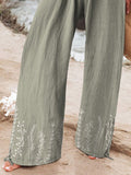 Minimalist Style Spring Floral Pattern Printed Women’s Cotton And Linen Casual Pants